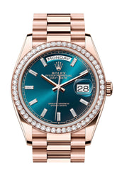 Rolex Day Date 40 Blue Green Diamond Set Dial Bezel Rose Gold President Bracelet 128345Rbr Watch